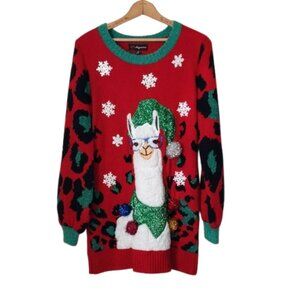 33 Degrees Women's Size M Christmas Llama Theme Tunic Sweater Dress